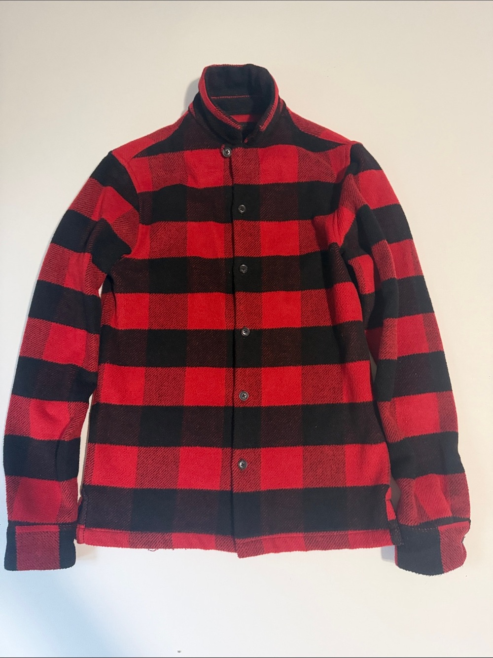 All Saints Wool Blend Men's Red & Black Plaid Button-Up Jacket - XS